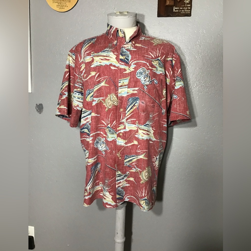 REYN SPOONER HAWAIIAN MEN’S SHIRT FISHING ON THE BEACH SIZE XXL